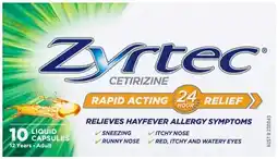 Discount Drug Stores Zyrtec Rapid Acting Hayfever Allergy Relief 10 Liquid Capsules offer