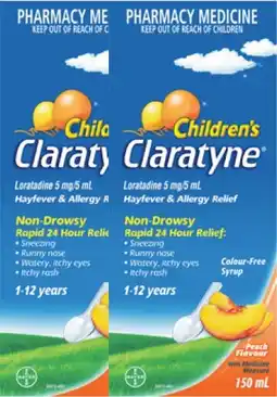 Discount Drug Stores Claratyne Children’s Hayfever & Allergy Relief Peach Flavour Syrup offer