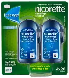 Discount Drug Stores Nicorette Cooldrops 2mg Regular Strength Icy Mint 4 x 20 Lozenges offer
