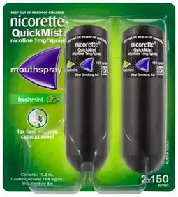 Discount Drug Stores Nicorette QuickMist Mouthspray Freshmint 2 x 150 Sprays offer