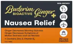 Discount Drug Stores Buderim BioActive Ginger+ Nausea Relief 20 Capsules offer