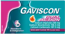 Discount Drug Stores Gaviscon Dual Action Mixed Berry Flavour 48 Chewable Tablets offer