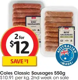Coles Coles Classic Sausages offer