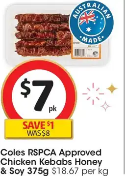 Coles Coles rspca approved chicken kebabs honey & soy offer