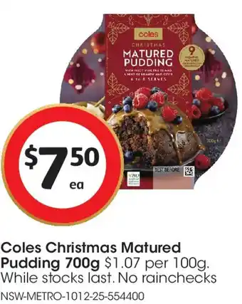 Coles Coles Christmas Matured Pudding offer
