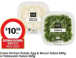 Coles Coles Kitchen Potato, Egg & Bacon Sala or Tabbouleh Salad offer
