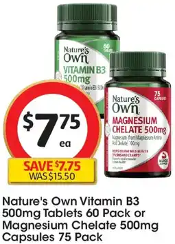 Coles Nature's Own Vitamin B3 Tablets or Magnesium Chelate offer