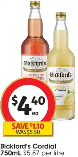 Coles Bickford's Cordial offer