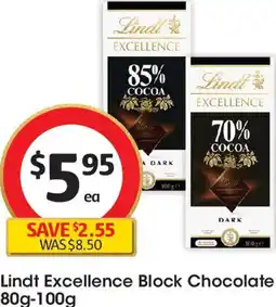Coles Lindt Excellence Block Chocolate offer