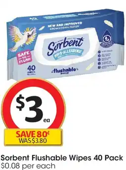 Coles Sorbent Flushable Wipes offer