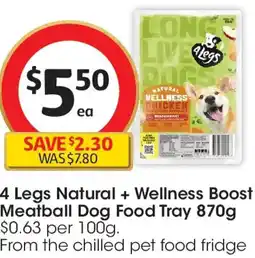 Coles 4 Legs Natural + Wellness Boost Meatball Dog Food Tray offer