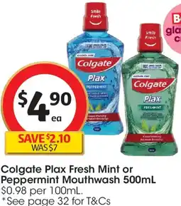 Coles Colgate Plax Fresh Mint or Peppermint Mouthwash offer