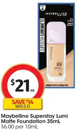 Coles Maybelline Superstay Lumi Matte Foundation offer