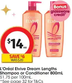 Coles L'Oréal Elvive Dream Lengths Shampoo or Conditioner offer