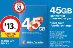 Coles Telstra $39 sim kit offer