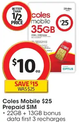 Coles Coles Mobile $25 Prepaid SIM offer