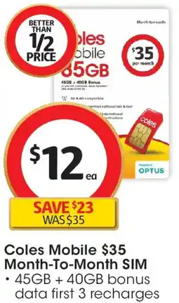 Coles Coles Mobile $35 Month-To-Month SIM offer