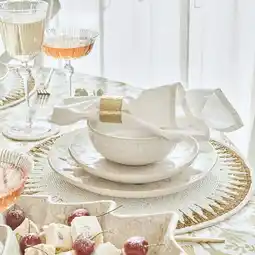 Pillow Talk Christmas Tree Gold Rim White Wash Dinnerware by Pillow Talk offer