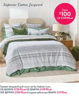 Pillow Talk Tasman Jacquard quilt cover set by Habitat Cotton. offer