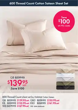 Pillow Talk 600 Thread Count sheet set by Habitat Cotton Sateen offer