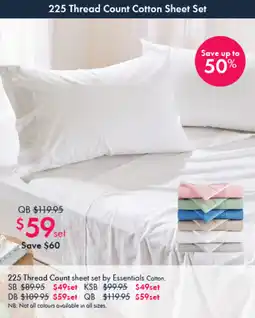 Pillow Talk 225 Thread Count sheet set by Essentials Cotton offer