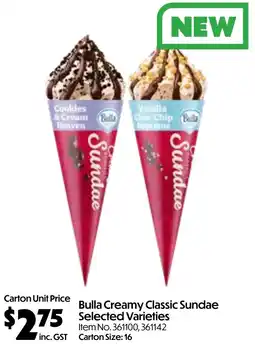 Campbells Wholesale Bulla Creamy Classic Sundae offer