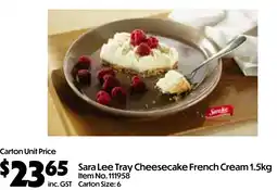 Campbells Wholesale Sara Lee Tray Cheesecake French Cream offer