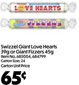 Campbells Wholesale Swizzel Giant Love Hearts or Giant Fizzers offer