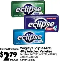 Campbells Wholesale Wrigley's Eclipse Mints offer
