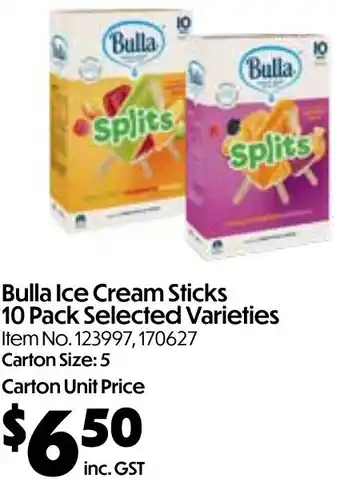 Campbells Wholesale Bulla Ice Cream Sticks offer