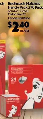 Campbells Wholesale Redheads Matches Handy Pack offer