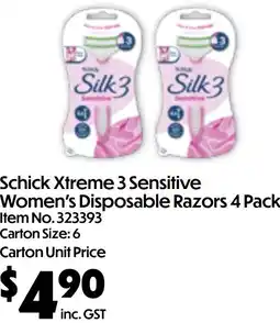 Campbells Wholesale Schick Xtreme 3 Sensitive Women's Disposable Razors offer