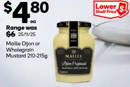 Woolworths Maille Dijon or Wholegrain Mustard offer