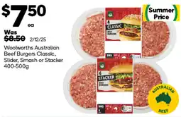 Woolworths Woolworths Australian Beef Burgers Classic, Slider, Smash or Stacker offer