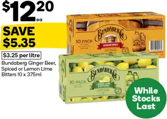 Bundaberg Ginger Beer, Spiced or Lemon Lime Bitters