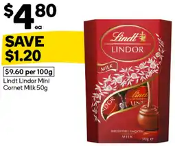 Woolworths Lindt Lindor Mini Cornet Milk offer