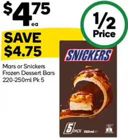 Woolworths Mars or Snickers Frozen Dessert Bars offer