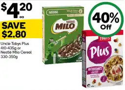 Woolworths Uncle Tobys Plus or Nestlé Milo Cereal offer
