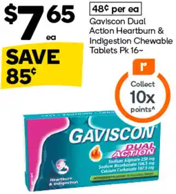 Woolworths Gaviscon Dual Action Heartburn & Indigestion Chewable Tablets Pk 16 offer