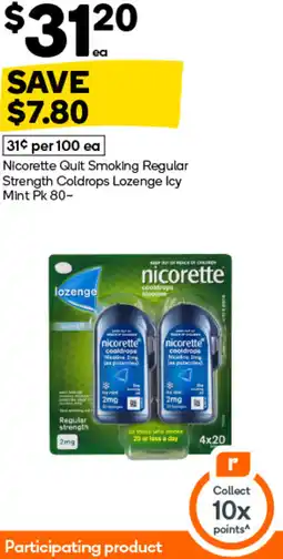 Woolworths Nicorette Quit Smoking Regular Strength Coldrops Lozenge Icy Mint Pk 80 offer