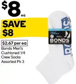 Woolworths Bonds Men's Cushioned 1/4 Crew Socks Assorted Pk 3 offer