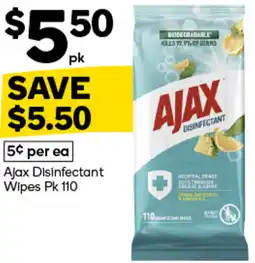 Woolworths Ajax Disinfectant Wipes Pk 110 offer