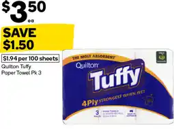 Woolworths Quilton Tuffy Paper Towel Pk 3 offer