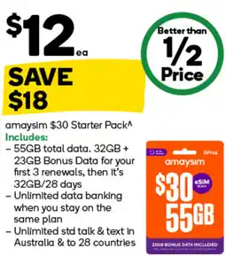 Woolworths amaysim $30 Starter Pac offer