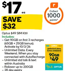 Woolworths Optus $49 SIM Kitt offer