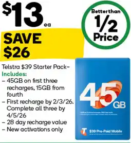 Woolworths Telstra $39 Starter Pack offer