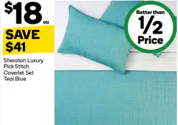 Woolworths Sheraton Luxury Pick Stitch Coverlet Set Teal Blue offer