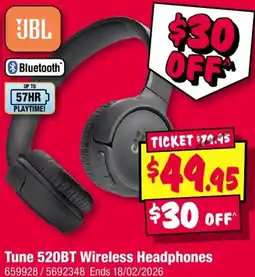 JB Hi-Fi Tune 520BT Wireless Headphones offer