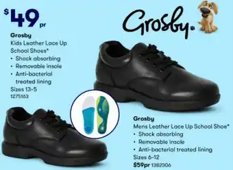 BIG W Grosby Kids Leather Lace Up School Shoes, Mens Leather Lace Up School Shoes offer