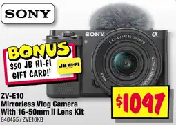JB Hi-Fi ZV-E10 Mirrorless Vlog Camera With II Lens Kit offer